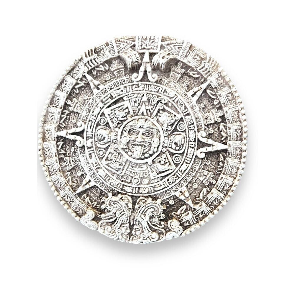 Vintage Mayan Aztec Ceramic Calendar Wall Hanging Plaque Off White Color 6.5 In